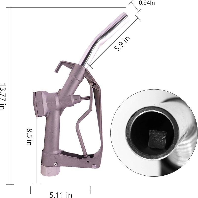 PANCYCW 1-Inch NPT Manual Fuel Nozzle with Hook And Swivel Max Flow Rate 32 GPM 15-50 PSI for Manual & Electric Fuel Pumps 1" Inches(OD=25mm) Curved Spout Used For Diesel Gasoline Oil Biodiesel - Image 3